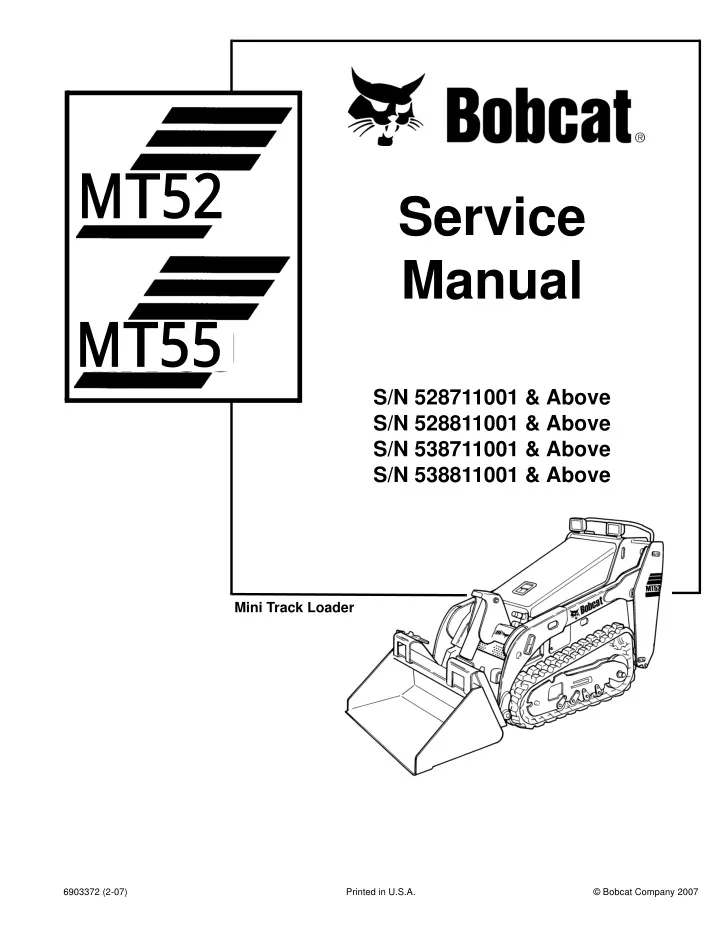 PPT - BOBCAT MT55 COMPACT TRACK LOADER Service Repair Manual SN