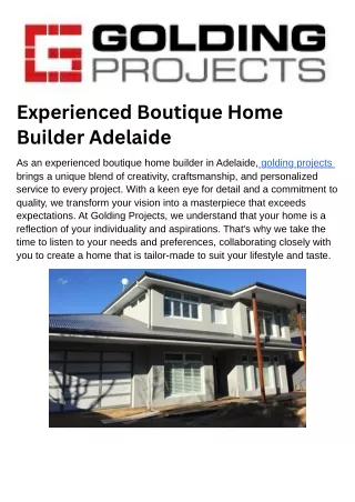Experienced Boutique Home Builder Adelaide