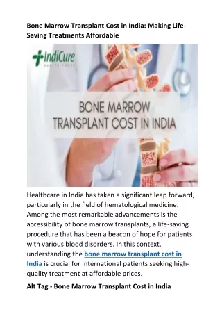 Bone Marrow Transplant Cost in India Making Life-Saving Treatments Affordable