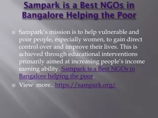 Sampark is a Best NGOs in Bangalore Helping the Poor