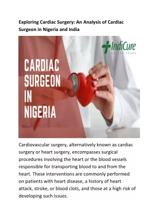 Exploring Cardiac Surgery- An Analysis of Cardiac Surgeon in Nigeria and India