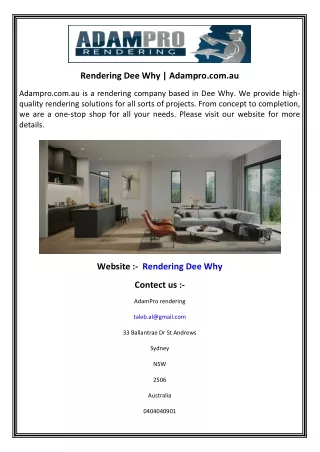 rendering dee why adampro com au