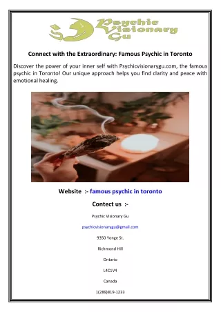 Connect with the Extraordinary Famous Psychic in Toronto