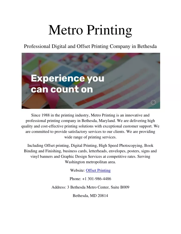 metro printing