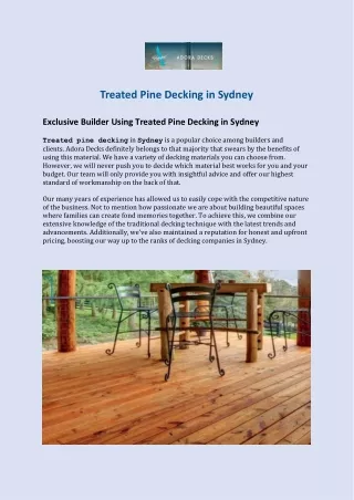 Treated Pine Decking in Sydney