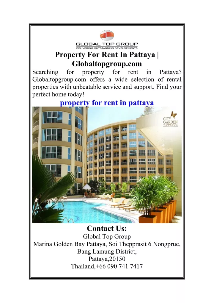 property for rent in pattaya globaltopgroup