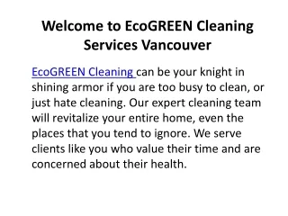 Trust EcoGREEN Cleaning Services in Vancouver