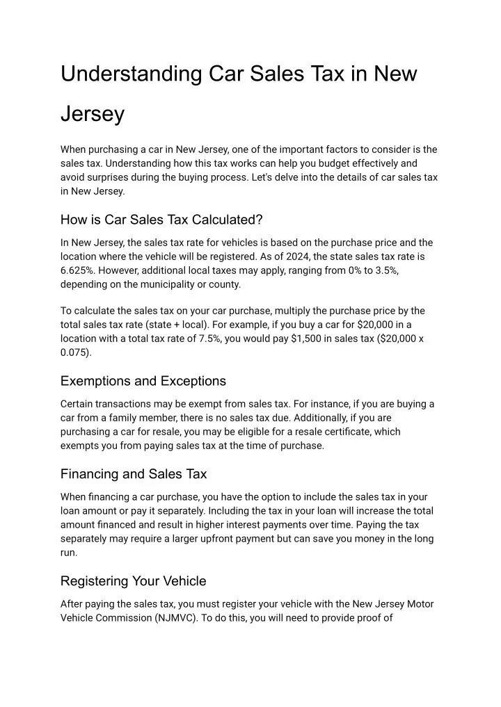 understanding car sales tax in new