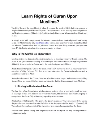 Learn Rights of Quran Upon Muslims