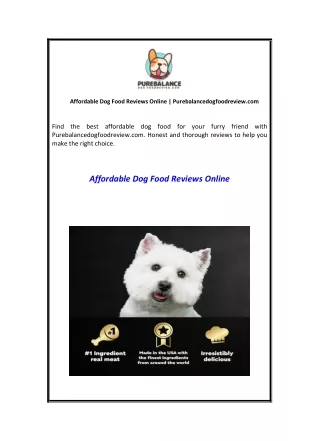 Affordable Dog Food Reviews Online  Purebalancedogfoodreview.com