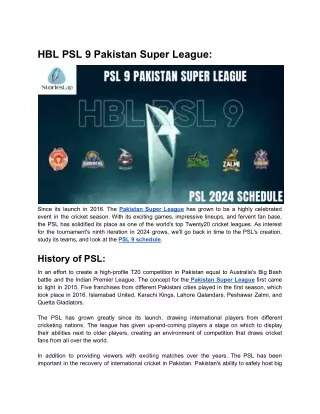 HBL PSL 9 Pakistan Super League 2024