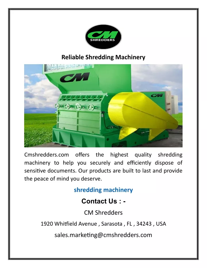 reliable shredding machinery