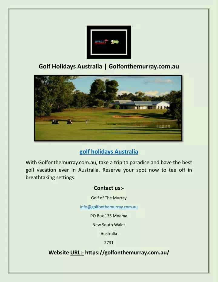 golf holidays australia golfonthemurray com au