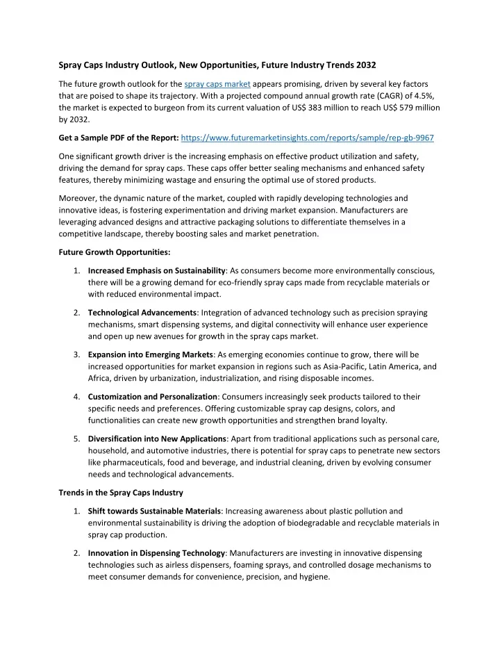 spray caps industry outlook new opportunities