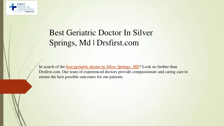 best geriatric doctor in silver springs