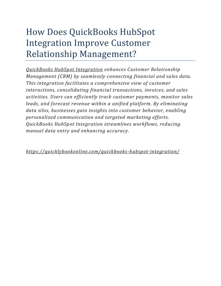 how does quickbooks hubspot integration improve