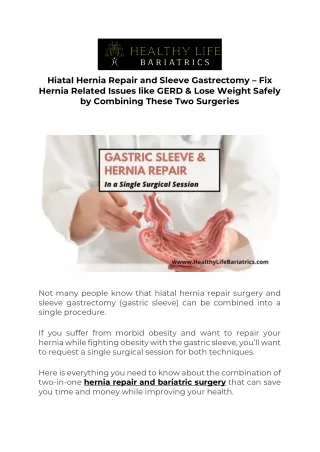 Hiatal Hernia Repair and Sleeve Gastrectomy – Fix Hernia Related Issues like GER