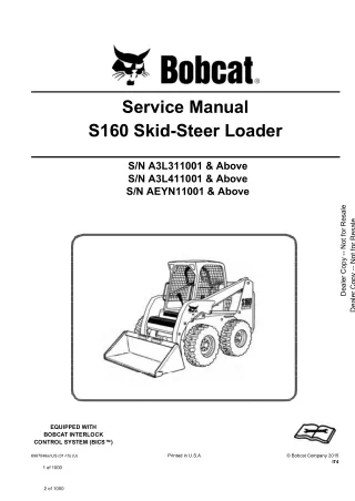 Bobcat S160 Skid Steer Loader Service Repair Manual (SN A3L311001 and Above)