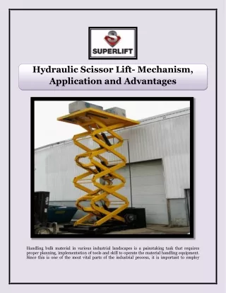 Hydraulic Scissor Lift- Mechanism, Application and Advantages