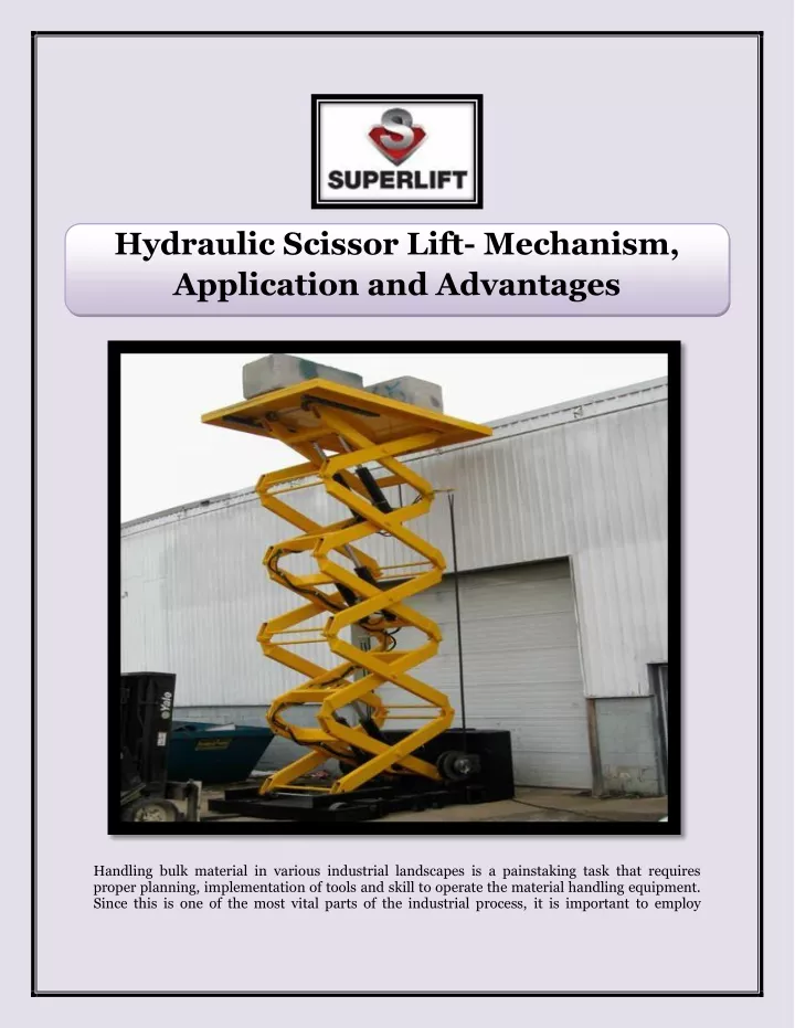 hydraulic scissor lift mechanism application
