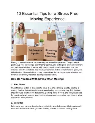 10 Essential Tips for a Stress-Free Moving Experience