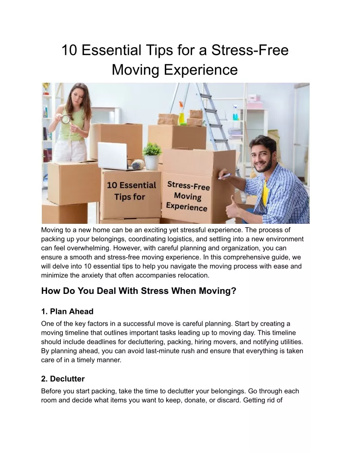 10 essential tips for a stress free moving