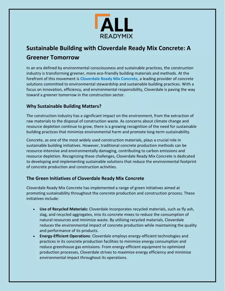 sustainable building with cloverdale ready