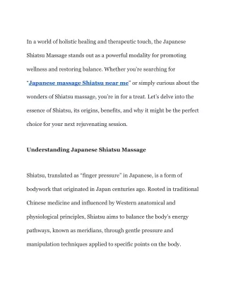 Japanese Shiatsu Massage — Balancing Energy and Promoting Healing