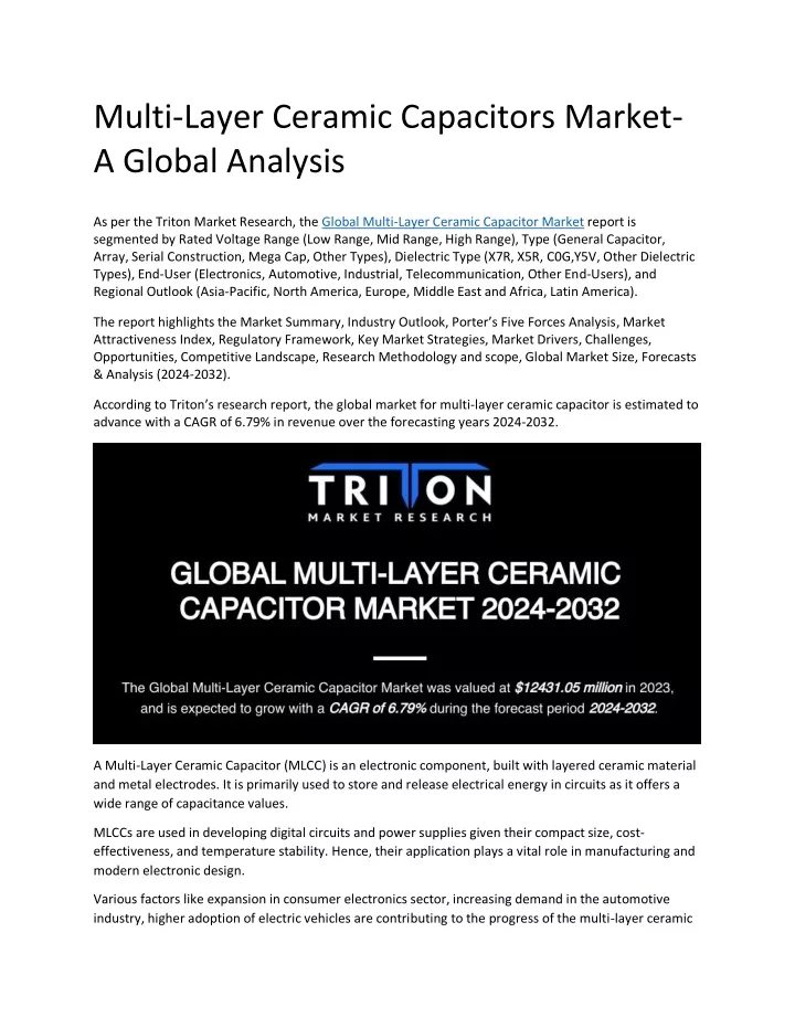 multi layer ceramic capacitors market a global