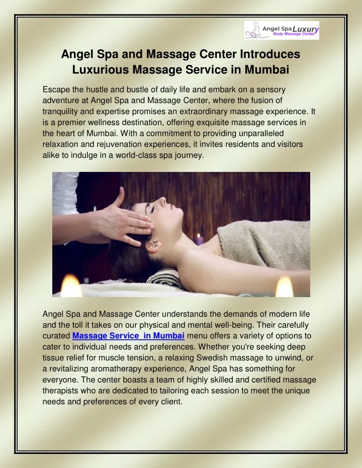angel spa and massage center introduces luxurious