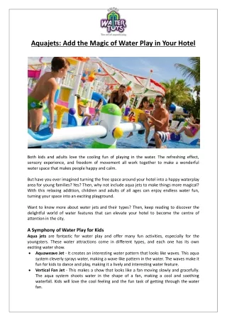 Empex Watertoys® - Aquajets Add the Magic of Water Play in Your Hotel