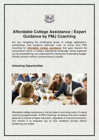 Affordable College Assistance | Expert Guidance by PMJ Coaching