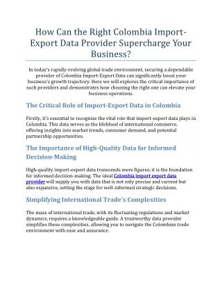 How Can the Right Colombia Import-Export Data Provider Supercharge Your Business