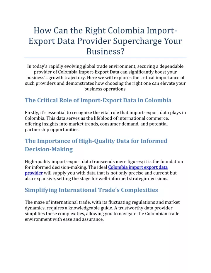 how can the right colombia import export data