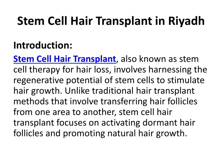 stem cell hair transplant in riyadh