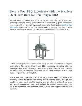 Stainless Steel Pizza Oven-  Blue Tongue BBQ