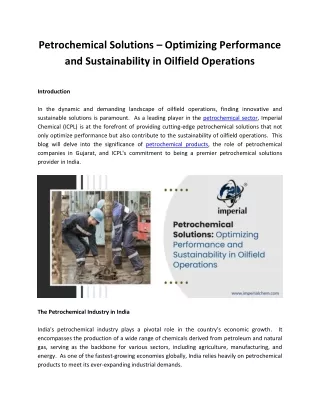 Petrochemical Solutions - Optimizing Performance and Sustainability in Oilfield Operations