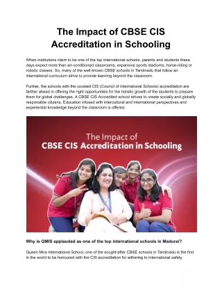 The Impact of CBSE CIS Accreditation in Schooling