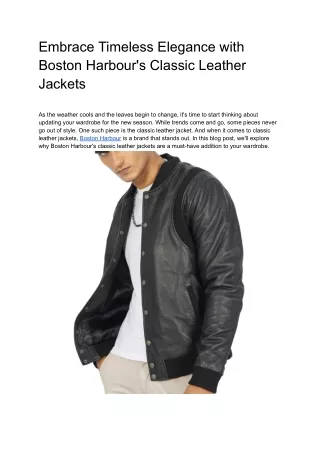 Embrace Timeless Elegance with Boston Harbour's Classic Leather Jackets