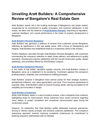 Unveiling Aratt Builders_ A Comprehensive Review of Bangalore's Real Estate Gem