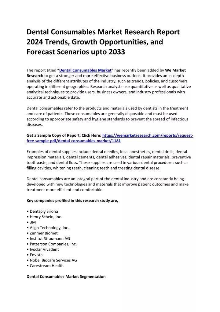 dental consumables market research report 2024