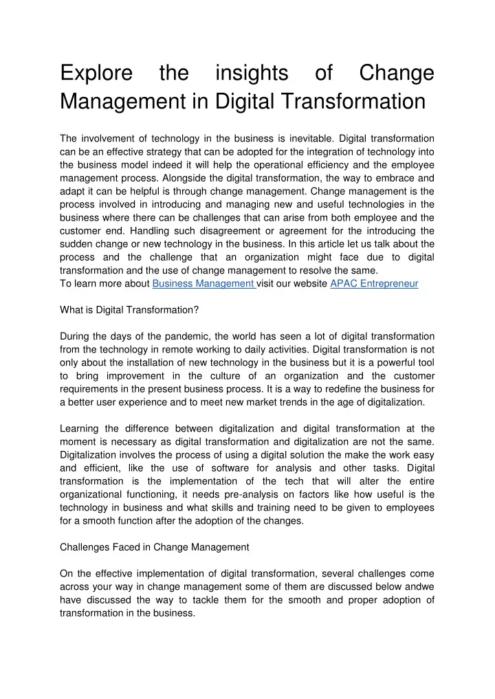 explore management in digital transformation