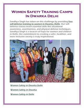 Women Safety Training Camps In Dwarka Delhi