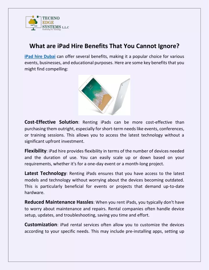 what are ipad hire benefits that you cannot ignore