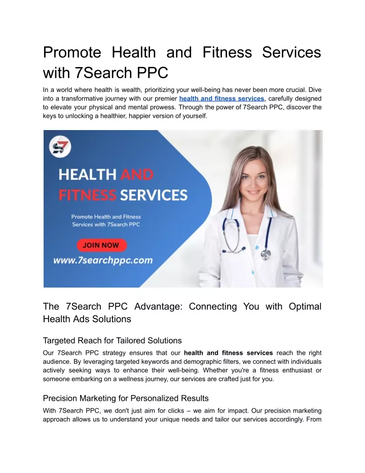 promote health and fitness services with 7search