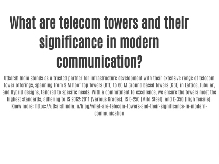 what are telecom towers and their significance