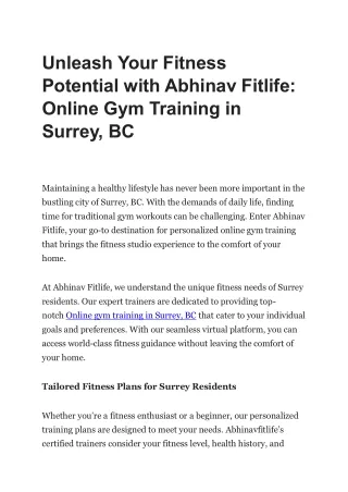 Unleash Your Fitness Potential with Abhinav Fitlife