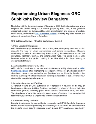 Experiencing Urban Elegance_ GRC Subhiksha Review Bangalore
