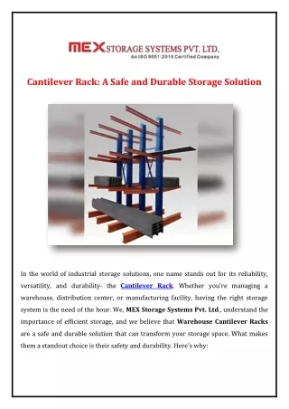 Cantilever Rack A Safe and Durable Storage Solution
