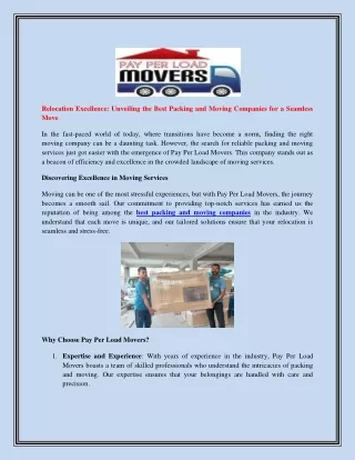 Relocation Excellence: Unveiling the Best Packing and Moving Companies for a Sea